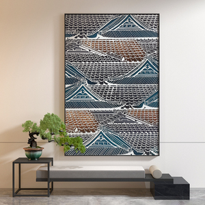 现代轻奢新中式客厅玄关装饰画大气屋顶古建筑背景墙壁中国风挂画