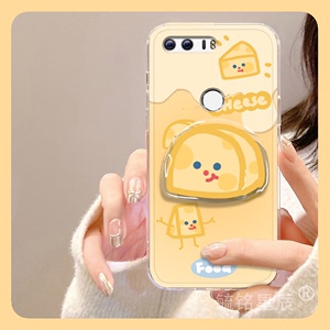 新款可爱黄色奶酪适用于华为荣耀8x手机壳8青春版8a带支架的8xmax透明8c卡通v8起司6x创意少女心简约时尚diy