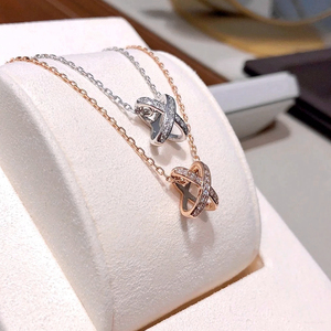 法国代购chaumet/尚美巴黎liens 欢缘 18k金 满钻 x缕空吊坠 项链