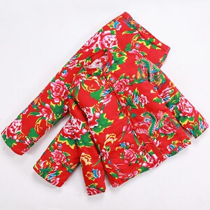 花棉裤东北红绿大花布棉衣棉裤套装2020女修身加厚棉袄新娘民族风