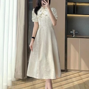 夏季复古新中式女装高档提花连衣裙大码胖mm气质修身显瘦短袖长裙