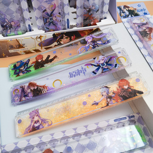 原神流沙尺子创意卡通网红减压透明水晶20cm直尺带波浪小学生专用绘画