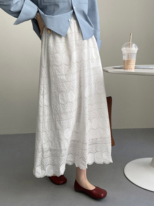 法式蕾丝镂空白色半身裙女半裙夏季设计感小众伞裙高腰A字长裙子