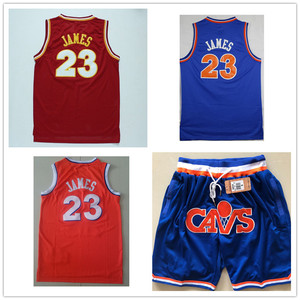 骑士23号詹姆斯复古cavs球衣sw刺绣篮球服拉链口袋密绣版球裤五分