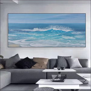 立体手绘油画客厅大海装饰画卧室床头蓝色海浪风景抽象艺术画定制