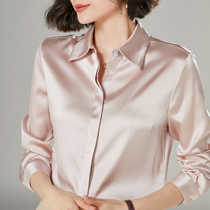 春夏女士真丝衬衫长袖翻领桑蚕丝衬衣气质通勤简约百搭韩版内搭潮