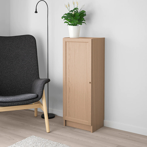 宜家billy毕利oxberg奥克伯带门书柜白色橡木贴面边柜小型储物柜