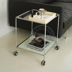 小户型推车小茶几客厅轻奢带轮子边桌边柜可移动玻璃边几置物架