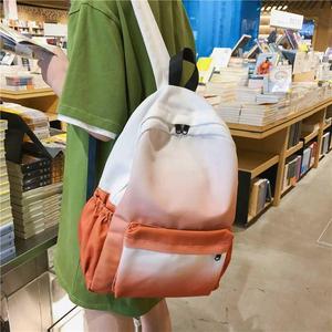 中大双肩潮学生书包校园渐变百搭简约帆布大背包清新旅行大校包女