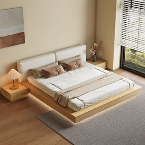 北欧现代简约主卧室床日式榻榻米原木色风地台ins落地双人矮床