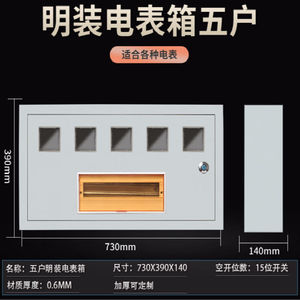 明装电表箱五户5户家用插卡出租房外壳盒子防水户外铁220V单相浅|