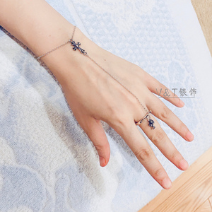 ch勀罗心十字架手链戒指一体链女纯银日韩复古简约个性古风气质