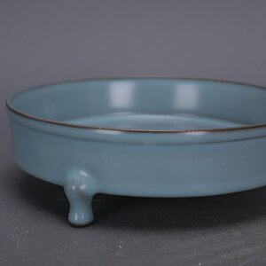 任证堂宋代汝窑铁胎天青釉支钉三足洗做旧仿古瓷器古玩古董收藏