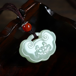 和田玉且末蓝平安锁如意锁男女吊坠宝宝儿童挂件本命年项链护身符