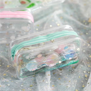 女童星空文具盒小学生好看紫色液体笔袋少女梦幻透明可爱流沙带.