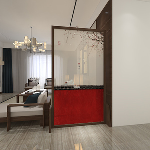 新中式屏风隔断客厅玄关进门中国风红色梅花古典背景墙不透可移动