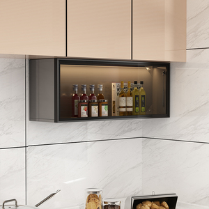 实木吊柜下调料柜厨房墙壁挂下方柜置物架上翻柜收纳储物玻璃门柜