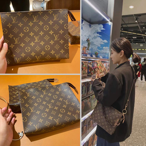 法国正品代购lv女包 经典老花洗漱包男女手包26大号手拿包m47542