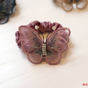 发圈成人优雅绒布刺绣蝴蝶头花发绳韩国发饰妈妈款扎头发盘发皮筯