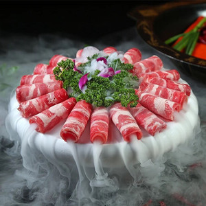 创意密胺火锅店餐具网红烟雾干冰盘商用羊肉卷毛肚适用盘肥牛摆盘