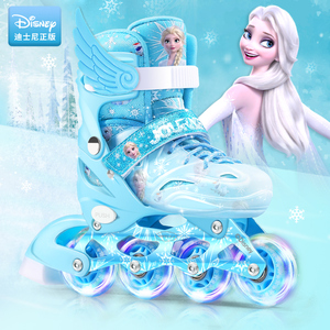 迪士尼轮滑鞋儿童女孩专业初学者溜冰鞋男女童滑轮可调节全套套装