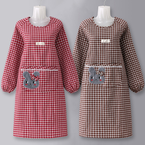 罩衣女士2021新款餐饮专用长袖家里家外薄款做饭围裙家用厨房纯棉