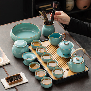 天青汝窑功夫茶具套装陶瓷中式茶壶盖碗茶杯茶盘轻奢高档家用喝茶