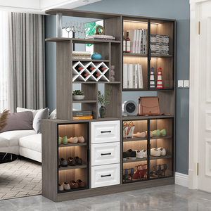 轻奢酒柜隔断玄关柜鞋柜一体玻璃门客厅入户现代简约生态板屏风柜