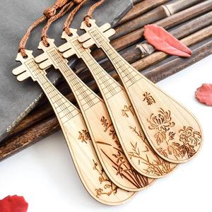 古典中国风竹制古筝古琴琵琶文创学生用创意流苏书签复古风木质书签