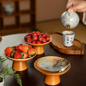 窑变釉陶瓷家用果盘小号茶点零食盘果篮茶室茶桌茶点心盘供品盘子