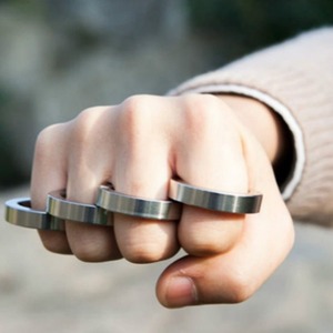 不锈钢防身旋转折叠环 减压旋双环转动虎指多组合便携式戒指