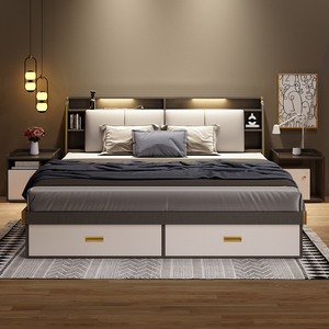 床轻奢现代简约高箱储物床小户型双人主卧大床收纳床榻榻米板式床