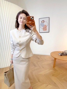 米可STUDIO【安妮】冬季米灰色职业西装套装简约高级感气质外套女