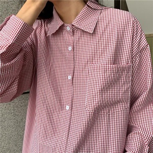 细格子衬衫女复古春季