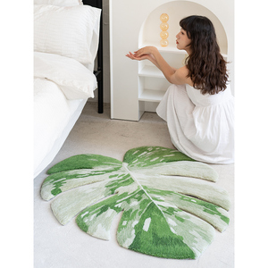 【毯多多】白锦龟背竹地毯 原创纯手工绿植叶子阳台卧室床边毯