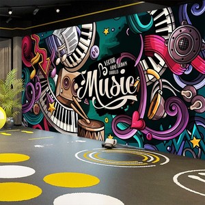 涂鸦音乐背景墙装饰壁画3d立体音乐舞蹈室健身房墙纸潮流酒吧壁纸