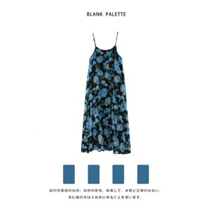 Blank palette|蓝色油画高级感吊带裙子夏季女小个子碎花连衣裙