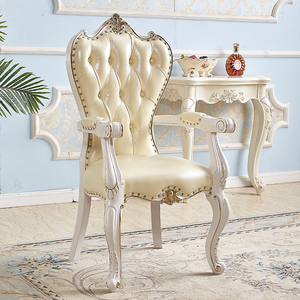 家用真皮公主化妆扶手靠背椅美式单人书房复古简约木餐椅子实欧式