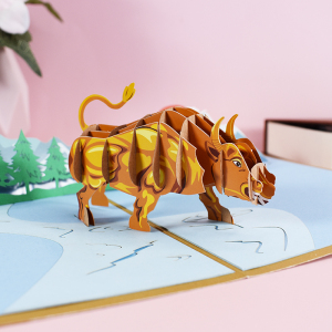 恭吉福卡通创意立体贺卡牛生肖动物手工纸雕生日感恩感谢儿童卡片