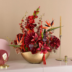 年宵红果发财果真花冬青假花干花乔迁福桶插花摆件春节装饰摆设