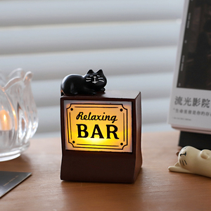 日式猫咪酒吧小夜灯生日礼物复古迷你桌面氛围装饰摆件咖啡吧台