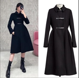 香港代购迪奥2021冬季新款走秀款羊绒外套中长款羊毛呢大衣女装