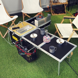 简森户外移动厨房车载多功能小厨箱露营野炊炉烧烤折叠桌便携带轮