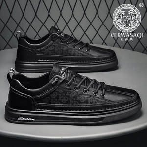 瓦萨琪男鞋2021年新款潮秋季男士皮鞋休闲春秋欧洲站黑色鞋子男潮