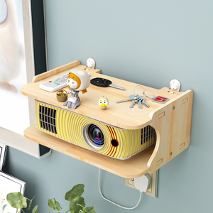 实木投影仪支架床头壁挂置物架免打孔路由器托盘投影机放置台架子