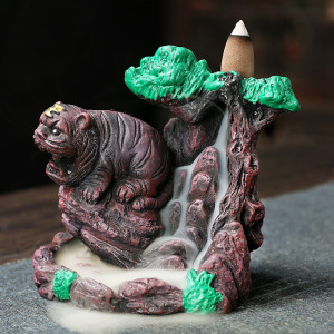 跨境新品檀香倒流香炉 创意水泥高山流水嘻哈虎倒流香炉家居摆件