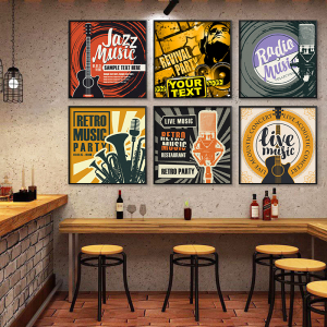 音乐清吧挂画美式吉他乐器壁画夜店小酒馆墙面装饰ktv酒吧装饰画