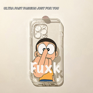 恶搞中指大雄适用iphone13pro max苹果12手机壳11创意xr女xs硅胶x