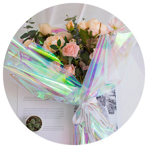 水晶七彩彩虹膜包糖果纸包装纸炫彩加厚镭射塑料梦幻彩纸卷筒花艺