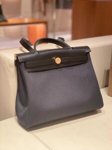hermes/爱马仕女包 herbag 31/39黑色帆布包手提包男士单肩包